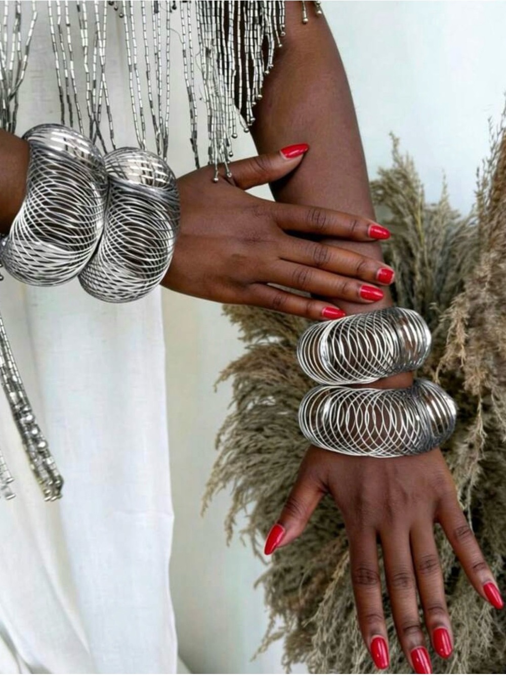 Elegant Silver Coil Statement Bangles - Women Jewelry